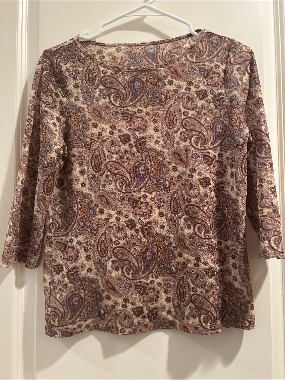 Unbranded Paisley Print 3/4 Sleeve Top in Taupe & Brown stretchy no tags Size M?